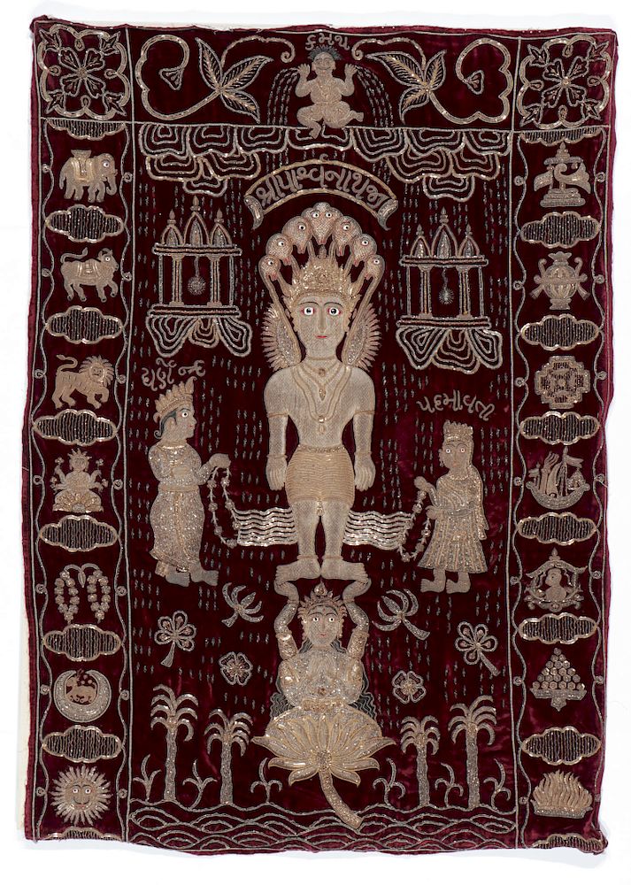 Appraisal: Jain Religious Velvet Textile Jain Religious Textile depicting Parshvanath the