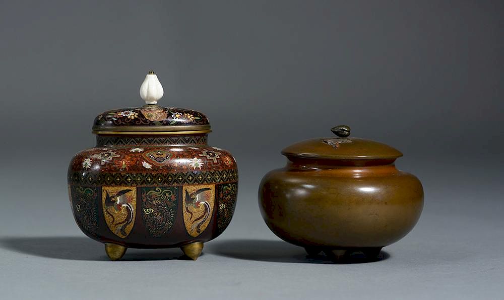 Appraisal: Fine Japanese Meiji cloisonn oval covered jar Fine Japanese Meiji