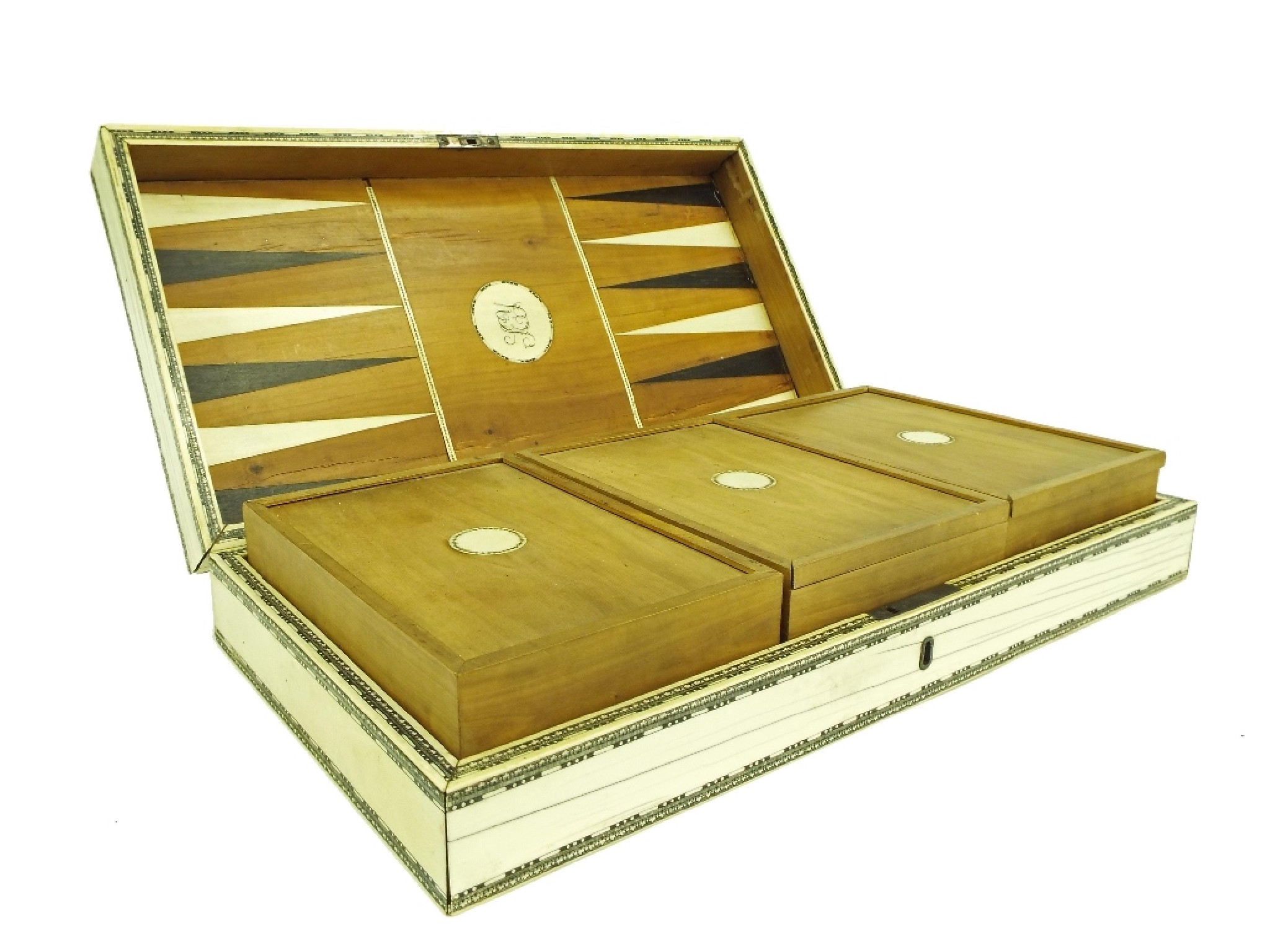 Appraisal: th century chess backgammon vizagapatam compendium the fitted interior with