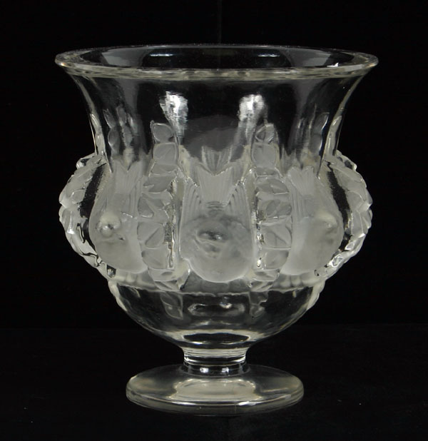 Appraisal: Lalique Dampierre clear art glass vase decorated with a band