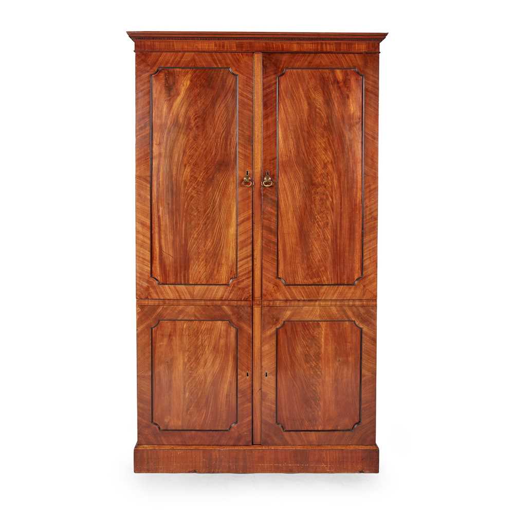 Appraisal: LATE REGENCY MAHOGANY WARDROBE EARLY TH CENTURY the moulded cornice