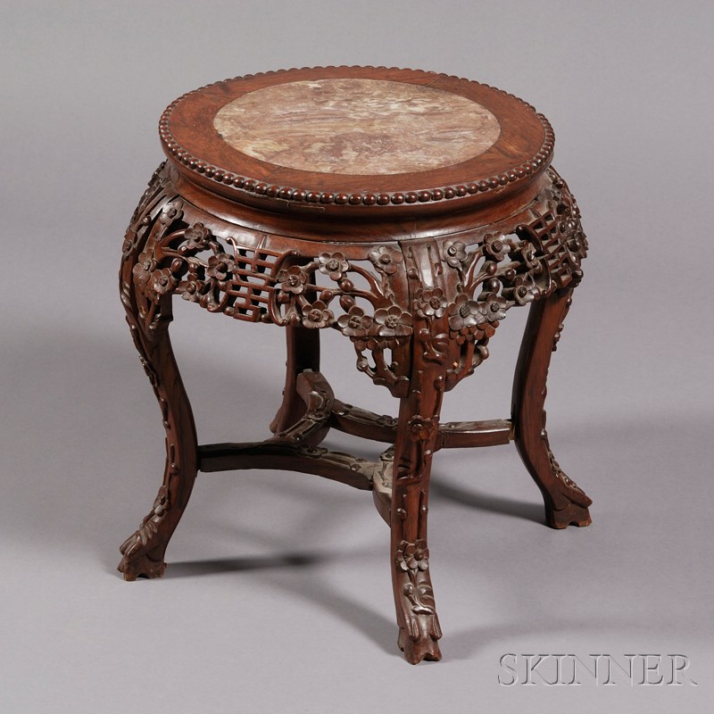 Appraisal: Circular Rosewood Tabouret China th century carved and pierced with