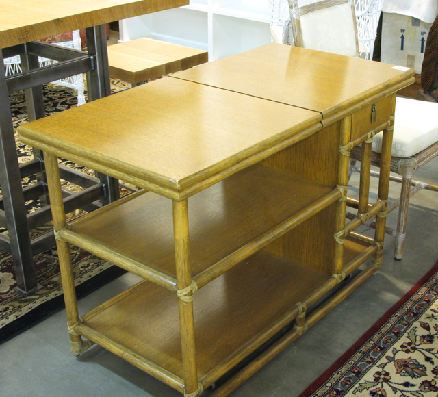 Appraisal: McGUIRE OAK AND RATTAN SERVING CART ON CASTERS San Francisco