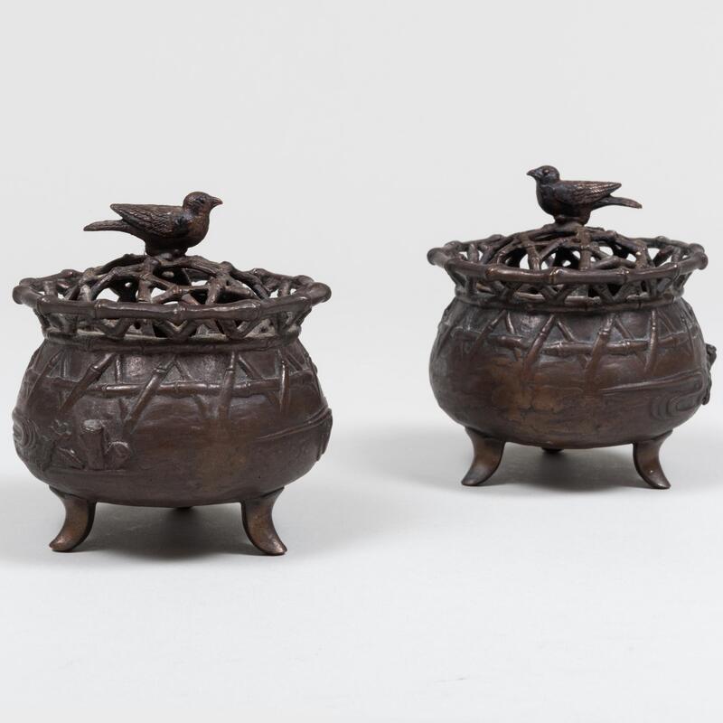 Appraisal: Pair of Small Japanese Bronze Incense Burners each signed 'Hiroshi