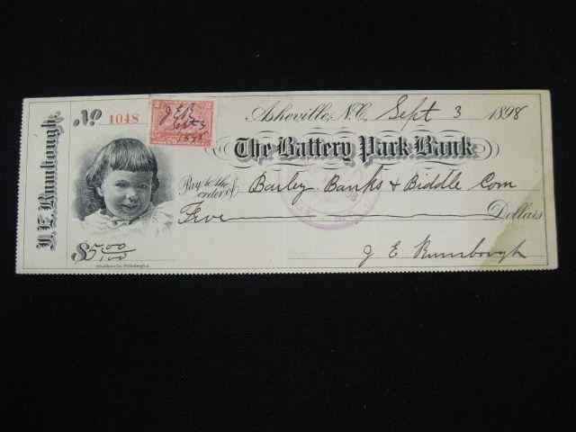 Appraisal: Battery Park Bank Check with protrait of child account of