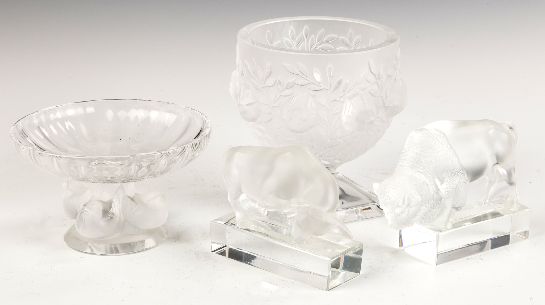 Appraisal: Group of Lalique th century Compote with birds excellent vase