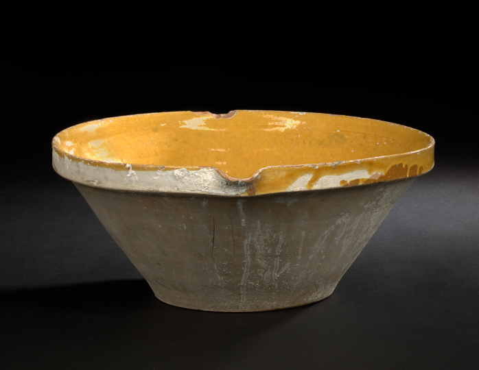 Appraisal: Large French Provincial Partially Ochre-Glazed Terra Cotta Mixing Bowl early