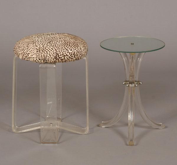 Appraisal: Lucite stand and seat exotic hide H x dia