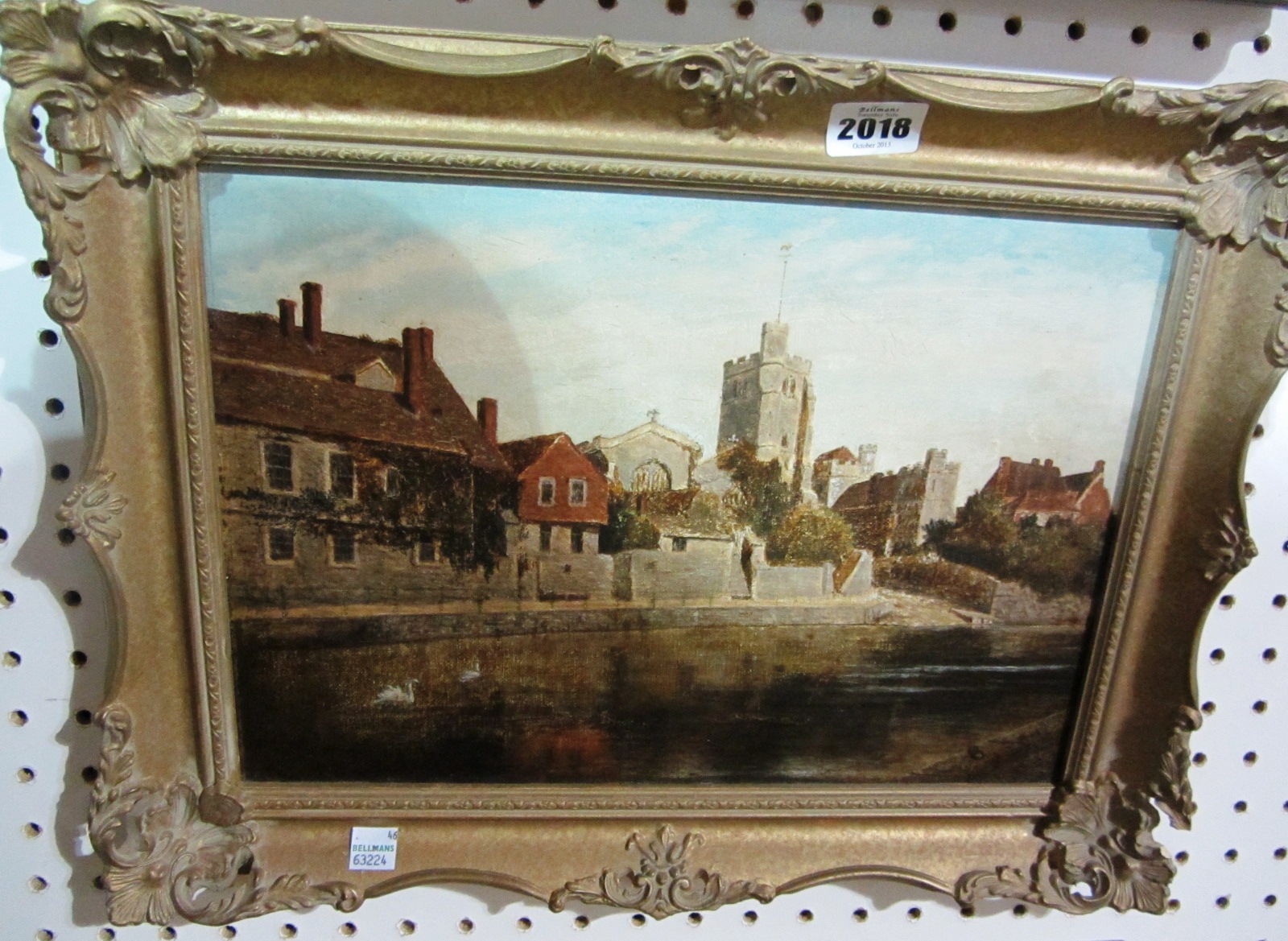 Appraisal: English School th century Riverside town oil on canvas laid