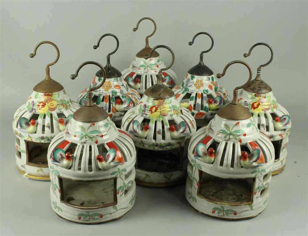 Appraisal: EIGHT CHINESE PORCELAIN LANTERNS in three patterns with pierced sides