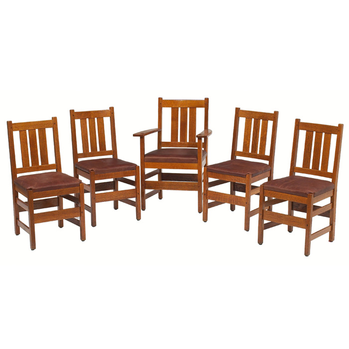 Appraisal: L JG Stickley dining chairs set of five four side