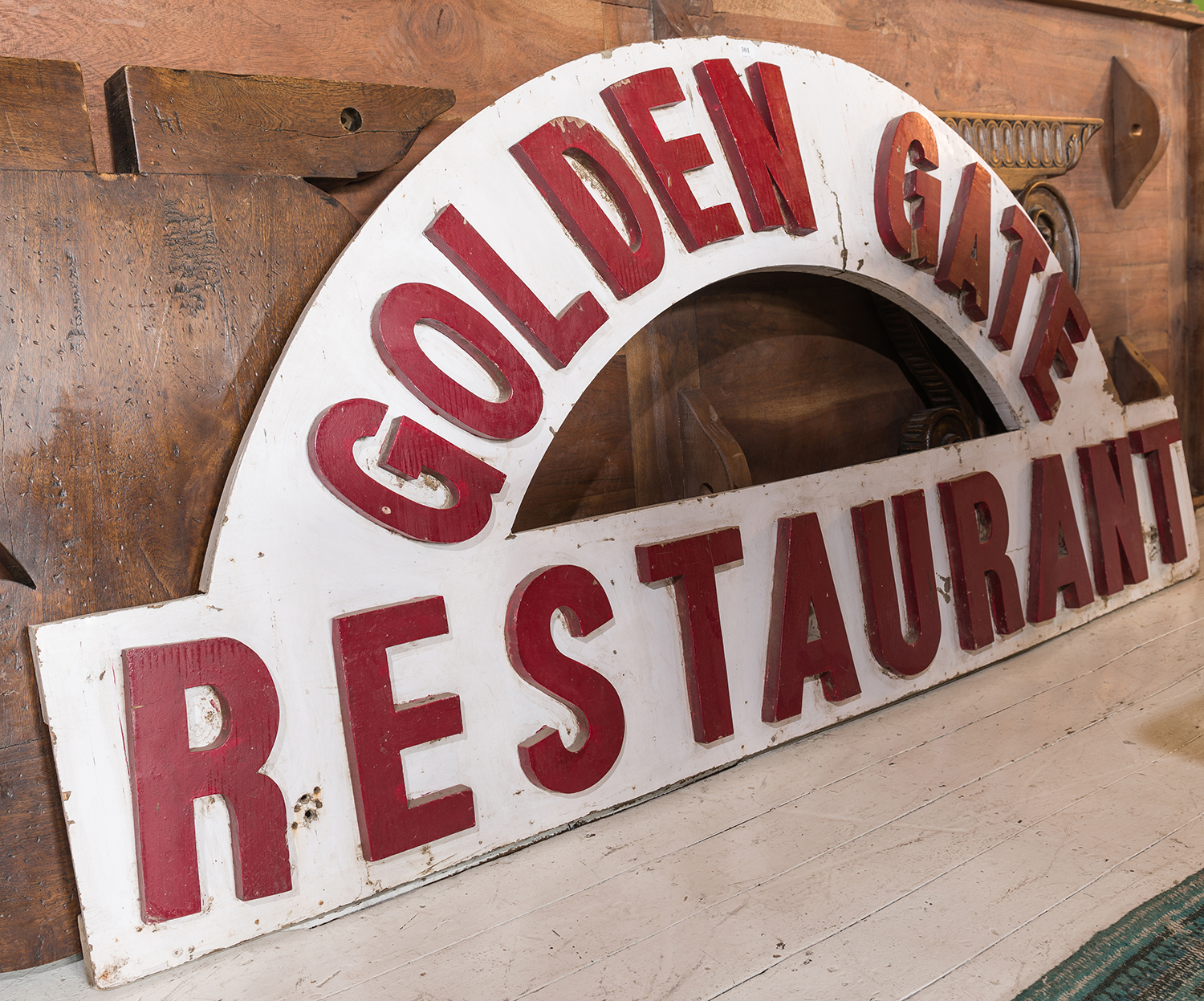 Appraisal: A VINTAGE GOLDEN GATE RESTAURANT PAINTED TIMBER SIGN h x