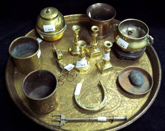 Appraisal: An assortment of brass items including two pairs of dwarf