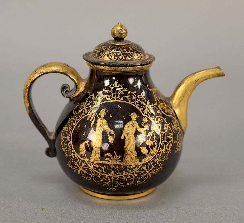 Appraisal: Bayreuth Chinese gilt glazed red stoneware teapot with cover small