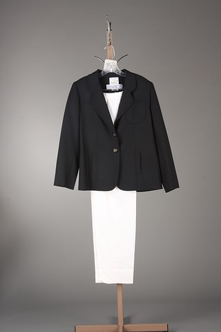 Appraisal: Ripetta Black navy wool jacket with white slacks Approx size