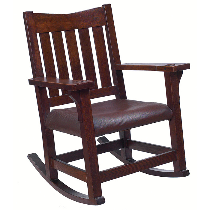 Appraisal: Early Gustav Stickley rocker V back form with five vertical