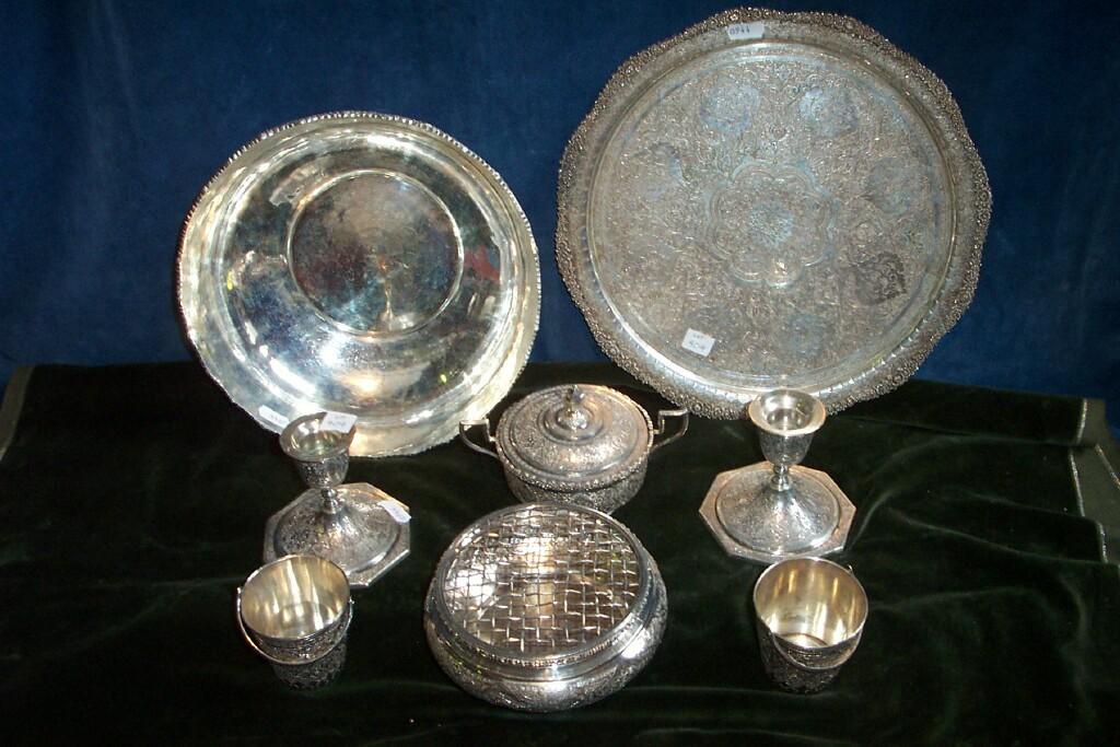 Appraisal: A collection of various Eastern white metal wares including salver