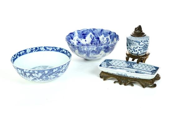 Appraisal: TWO BOWLS AND A DESK SET Twentieth century Two blue