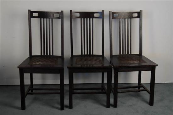 Appraisal: Oak Arts Crafts Side Chairs cane seats five vertical backsplats