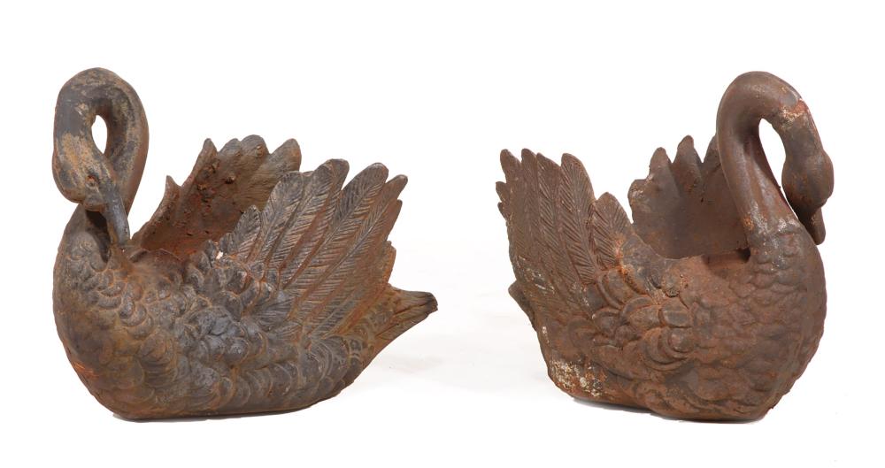 Appraisal: Pair of Cast Iron Swan Jardinieres h in w in