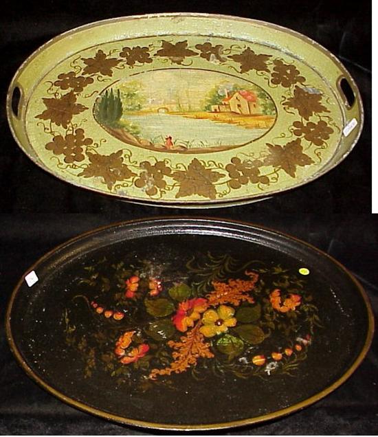 Appraisal: Two tole trays both oval one with pierced handles central