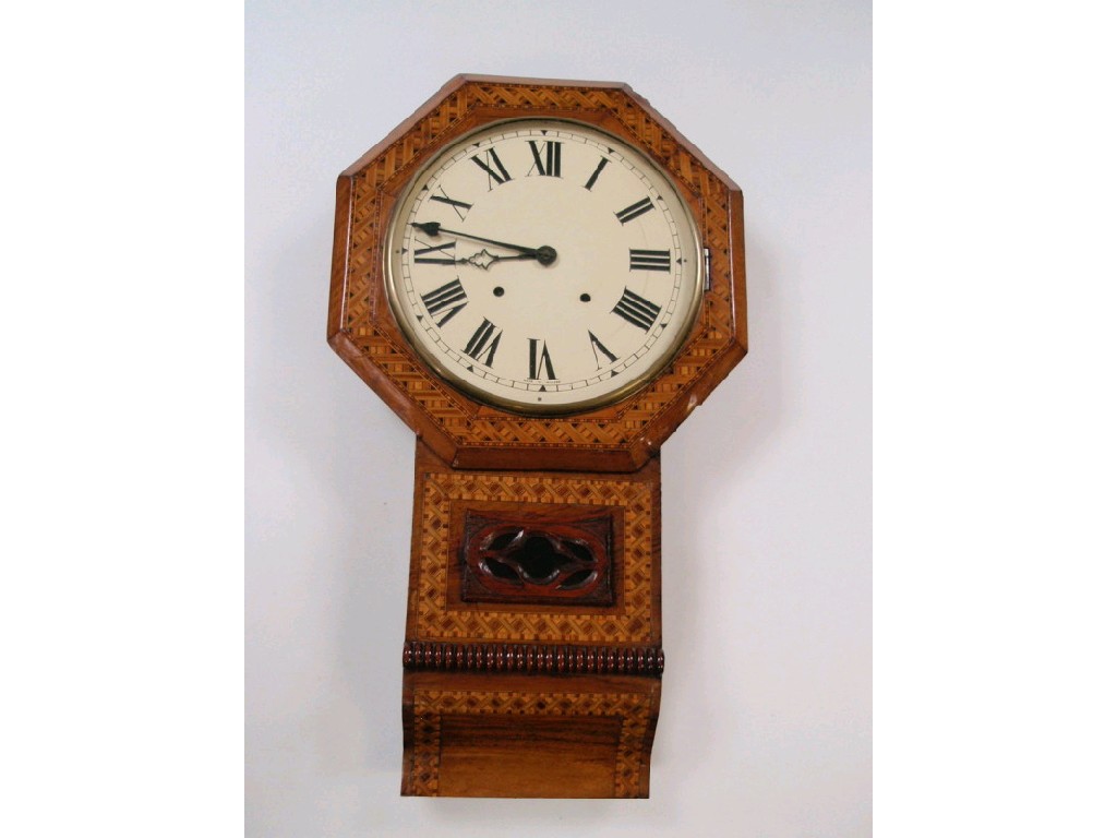 Appraisal: A thC drop dial wall clock with octagonal parquetry case