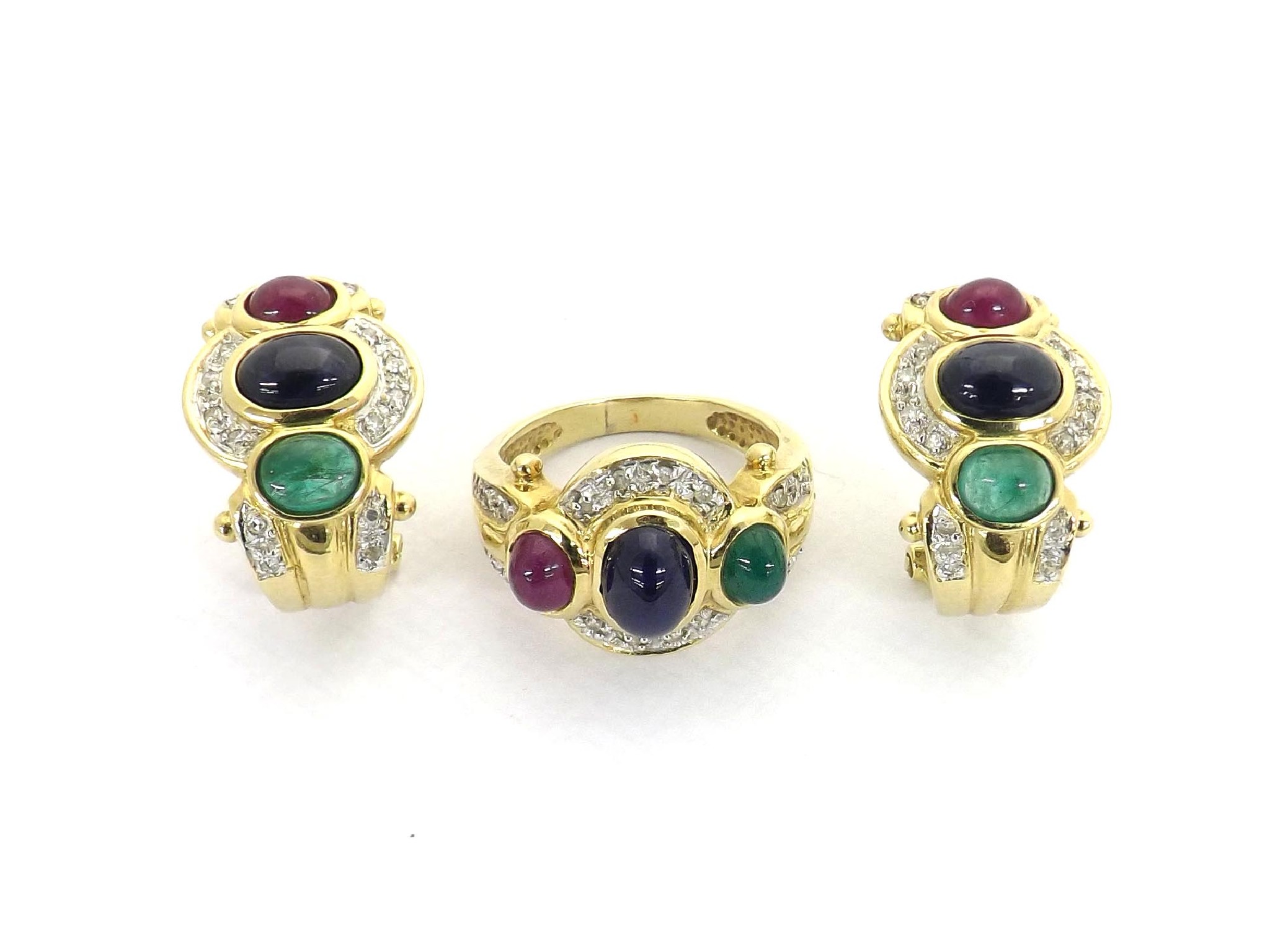 Appraisal: Modern k emerald ruby diamond and sapphire dress ring and