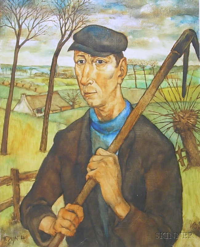 Appraisal: Framed Oil on Masonite Portrait of a Farmer signed and