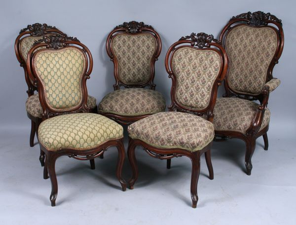 Appraisal: Set of five th Century Victorian carved walnut chairs including