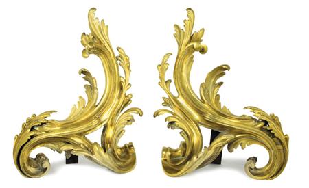 Appraisal: Pair of Louis XV Style Gilt-Bronze Chenets Estimate -