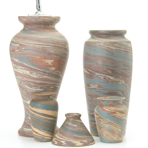 Appraisal: NILOAK Five vases all with swirled clay in blue brown