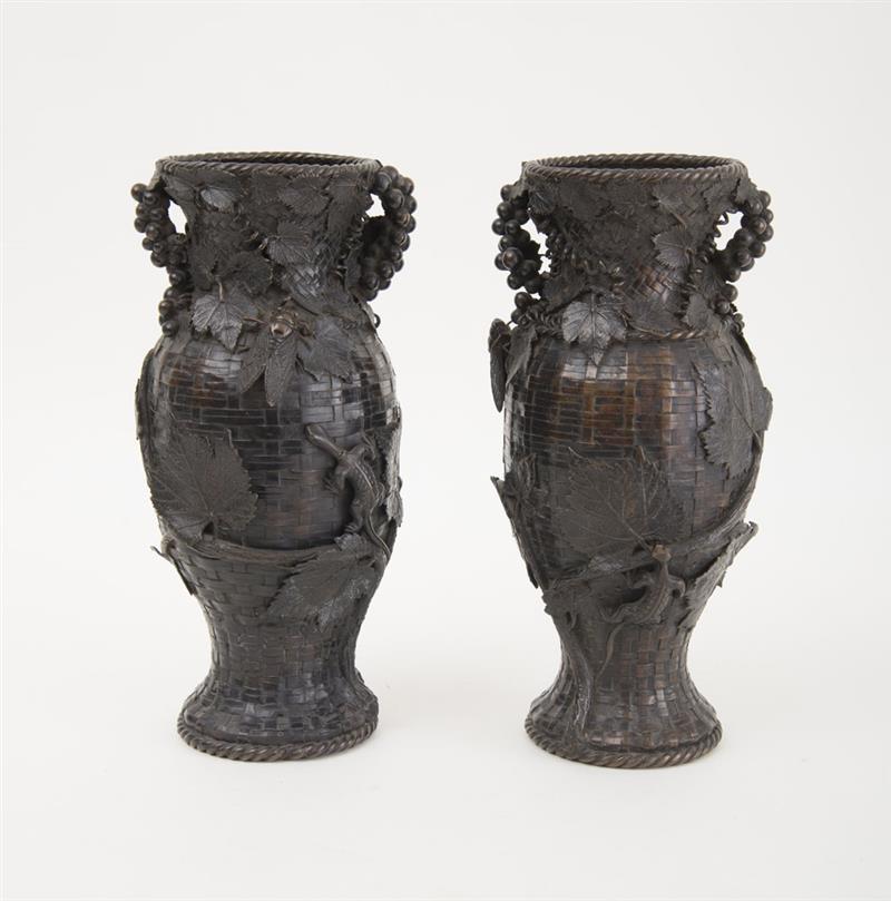 Appraisal: PAIR OF JAPANESE BRONZE VASES Each of baluster shape with