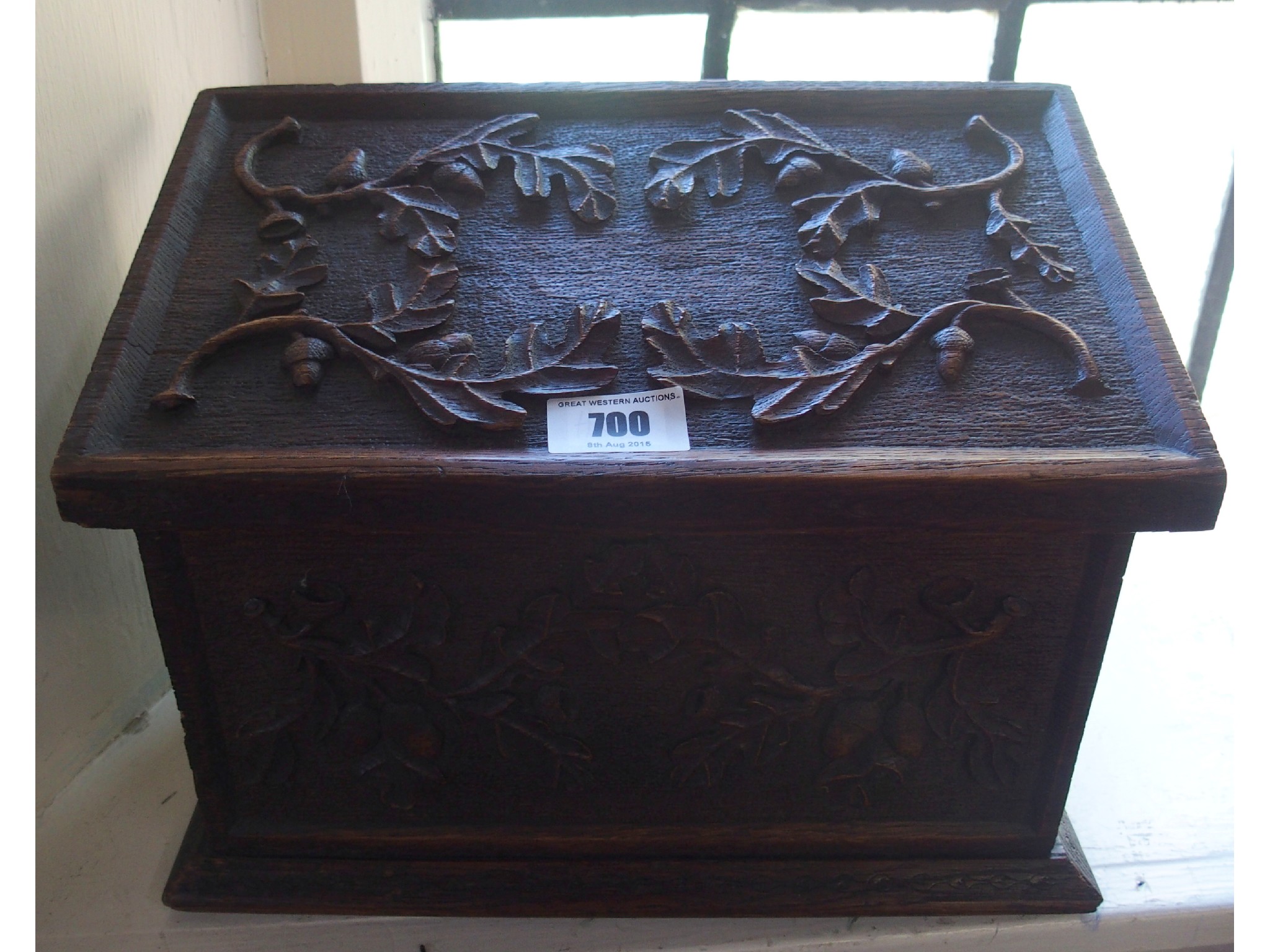 Appraisal: Carved wood letter box with hinged lid