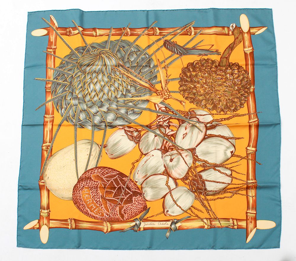 Appraisal: Hermes Jardin Creole Silk Scarf Hermes silk scarf Jardin Creole