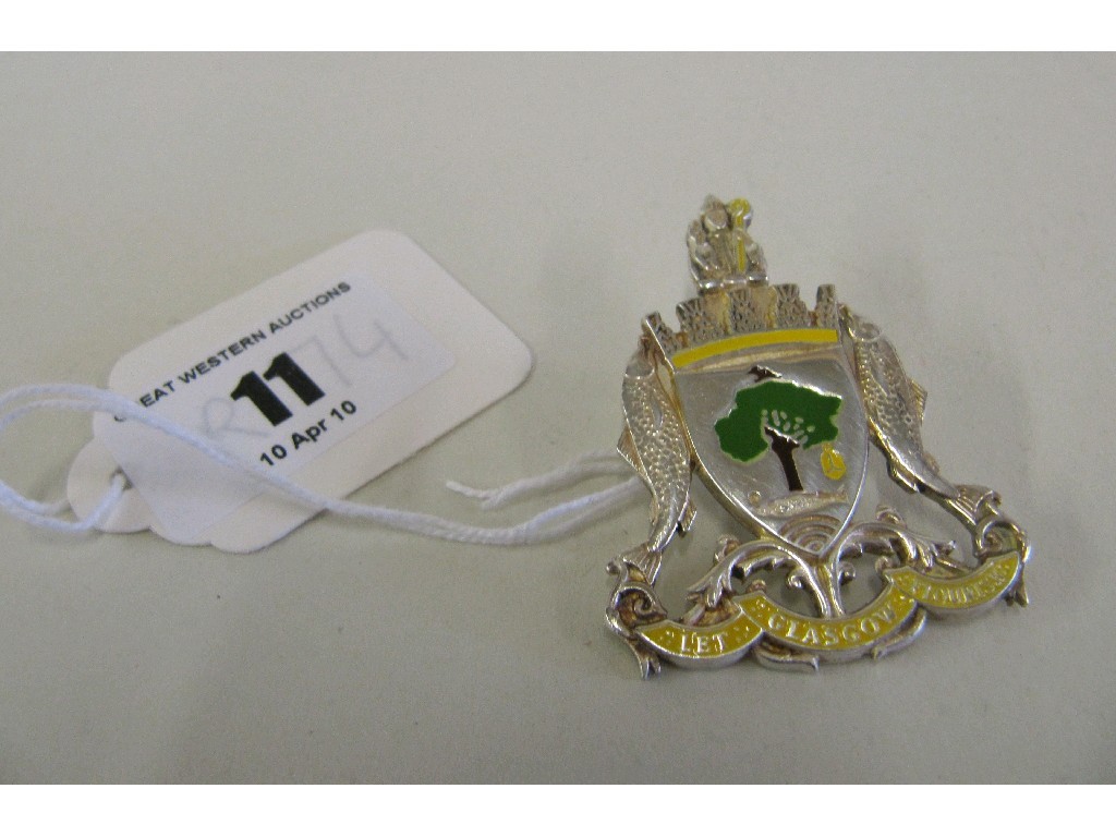 Appraisal: Silver and enamel Glasgow coat of arms brooch hallmarked Birmingham