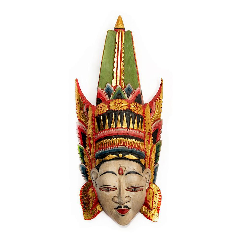 Appraisal: BALINESE ALLEGORICAL TRIBAL WALL MASK RAMA Hand made decorated Modeled