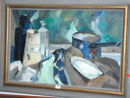 Appraisal: SUE JARVIS BLUE STILL LIFE OIL ON BOARD