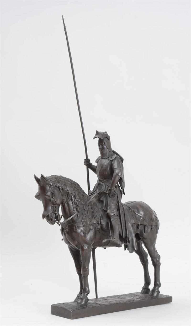 Appraisal: EMMANUEL FR MIET - MOUNTED KNIGHT Bronze incised signature modeled