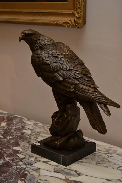 Appraisal: A LARGE BRONZE SCULPTURE OF EAGLE ON MARBLE BASE A