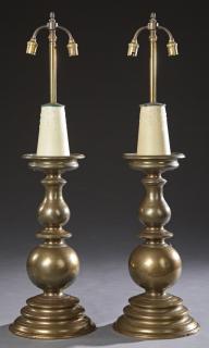 Appraisal: Pair of Dutch Style Bronze Candlestick Form Lamps early th