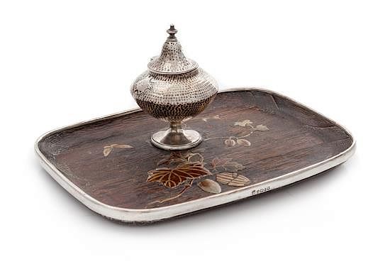 Appraisal: A Victorian Silver-Mounted and Polychrome Wood Standish John William Deakin