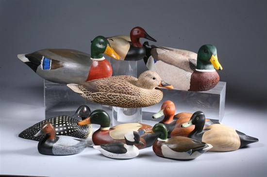 Appraisal: ELEVEN AMERICAN HAND-PAINTED WOOD DUCK DECOYS Including five hand-carved and