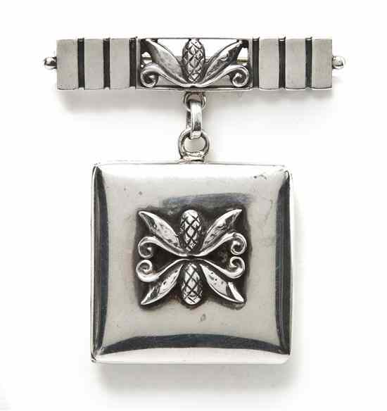 Appraisal: A Sterling Silver Bar Pin and Square Locket Georg Jensen