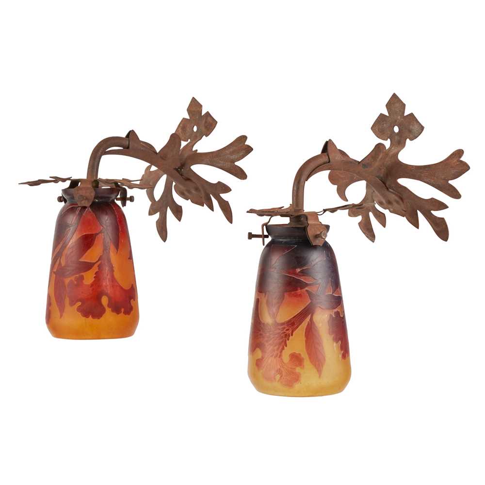 Appraisal: DAUM NANCY PAIR OF WALL LIGHTS CIRCA cameo glass pressed