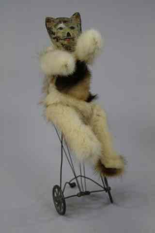 Appraisal: CAT PUSH TOY Unusual fur covered cat body toy with