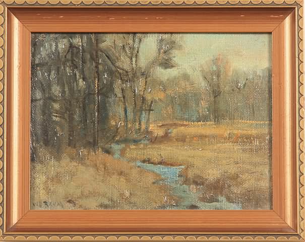 Appraisal: Landscape with creek oil on board x SLL W E