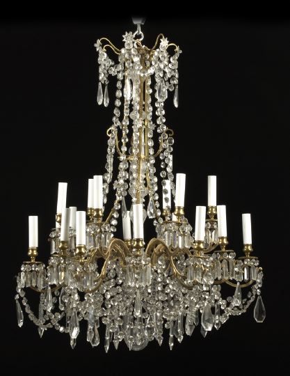 Appraisal: French Gilt-Brass and Cut Glass Stepped Eighteen-Light Chandelier fourth quarter