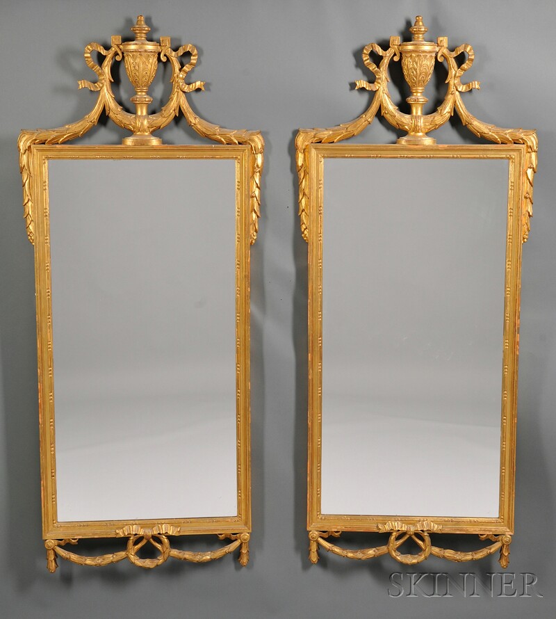 Appraisal: Pair of Neoclassical-style Giltwood and Composition Pier Mirrors each with