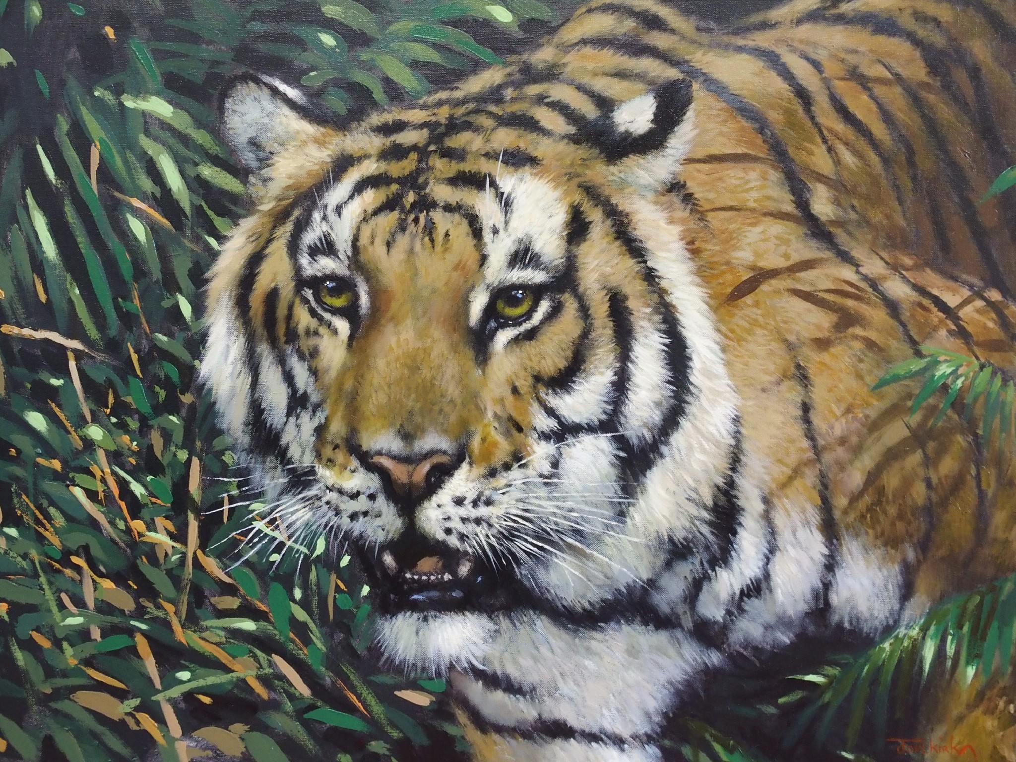 Appraisal: JOEL KIRK British b TIGER IN THE UNDERGROWTHOil on canvas