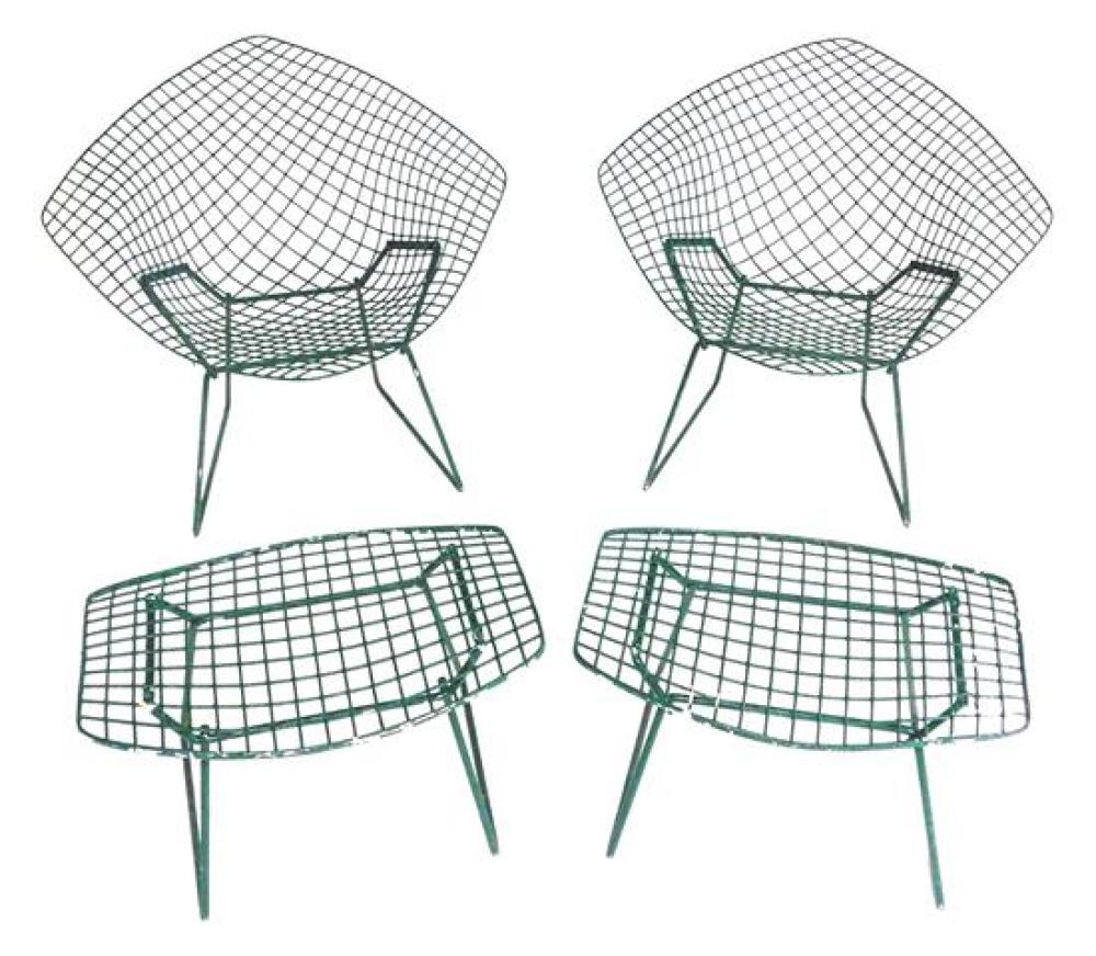 Appraisal: Two Harry Bertoia Knoll style Diamond chairs with two stools